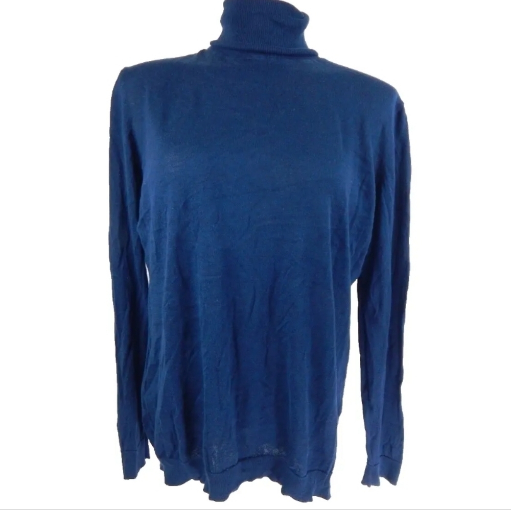 Cuyana Blue Turtleneck Sweater Top Lightweight